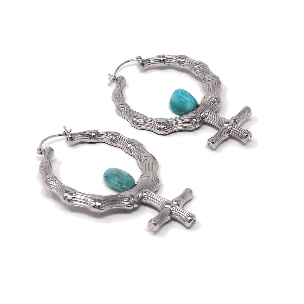 Venus Bamboo Silver & Aquamarine Earrings